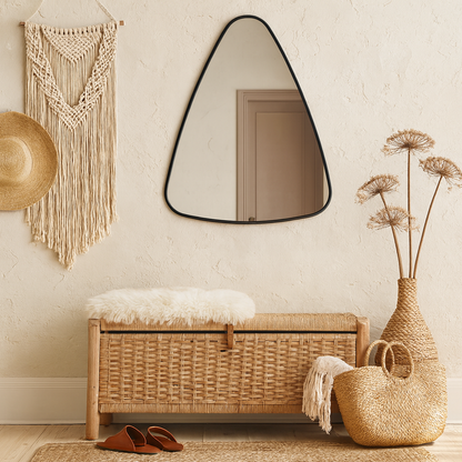 Modern Asimetrik Duvar Aynası – Siyah Çerçeveli Dekoratif Banyo ve Salon Aynası