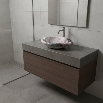 Rosso Levanto Marble Lavabo – Doğal Rosso Levanto Mermer Tezgâh Üstü Banyo Lavabosu (L 65 × W 40 × H 14 cm)