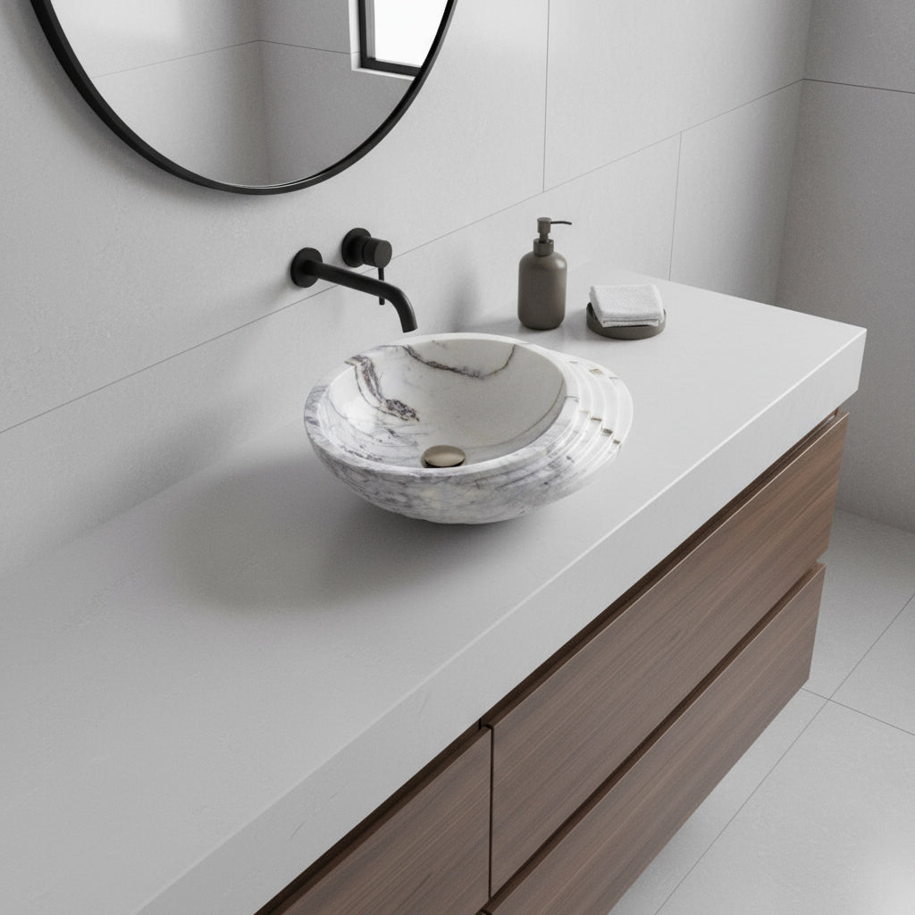 Picasso Marble Lavabo – Doğal Picasso Marble Tezgâh Üstü Banyo Lavabosu (L 60 × W 40 × H 15 cm)