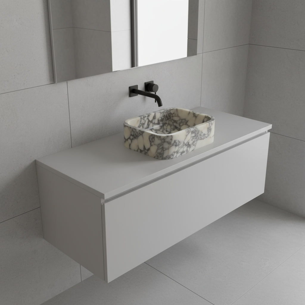 Calacatta Viola Mermer Duvara Monte Dikdörtgen Banyo Lavabosu – 30 × 46 × 15 cm