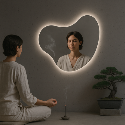 Asimetrik LED Ayna – Modern Organik Duvar Aynası, Dekoratif Banyo LED’li Ayna, Şekilli Tasarım Aydınlatmalı Ayna