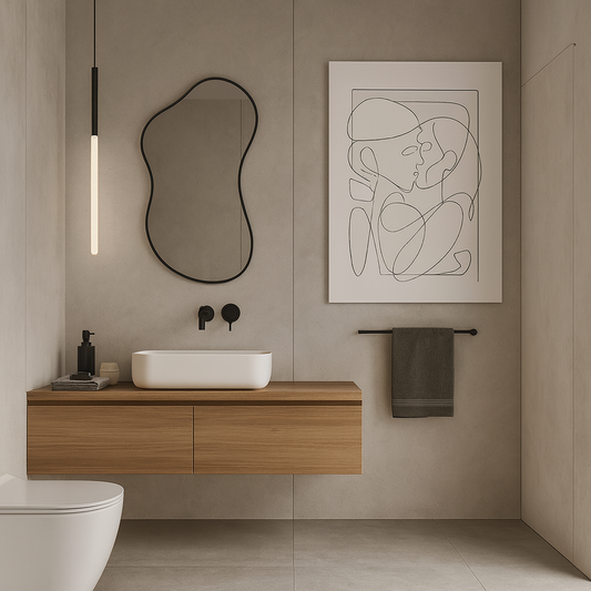 Modern Organik Şekilli Dekoratif Banyo Aynası – Çerçeveli Düzensiz Tasarım Ayna | Minimalist & Japandi Duvar Aynası