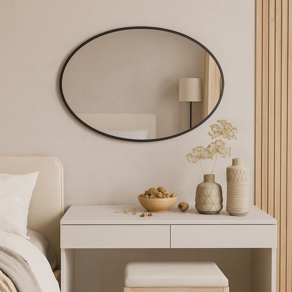 Modern Oval Banyo Aynası – Çerçeveli Dekoratif Duvar Aynası