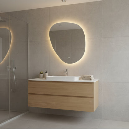 LED Wall Mirror – Irregular Organic Shape Lighted Mirror, Modern Boho Wall Decor with Backlit Glow