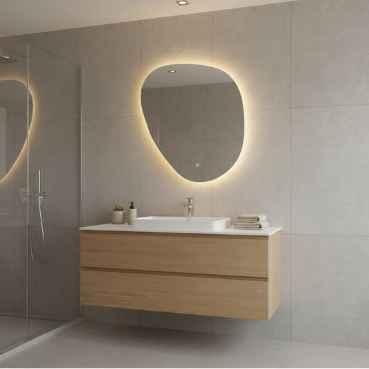 LED Wall Mirror – Irregular Organic Shape Lighted Mirror, Modern Boho Wall Decor with Backlit Glow