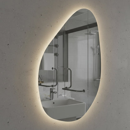 Asimetrik LED Ayna – Modern Organik Şekilli Duvar Aynası, Banyo & Makyaj Aydınlatmalı Dekoratif Ayna
