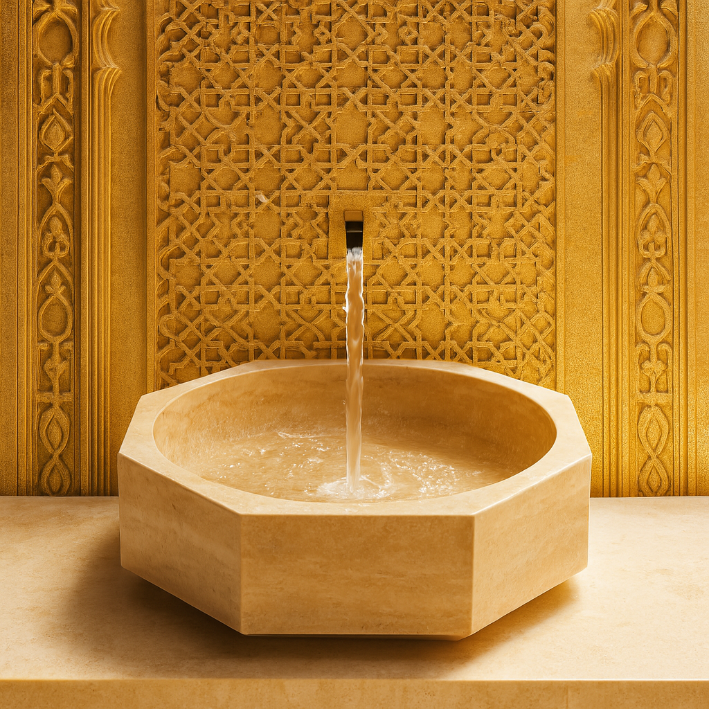 Calacatta Viola Mermer Sekizgen Lavabo – El Yapımı Banyo Lavabosu | 41×41×13 cm