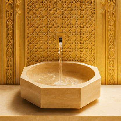 Calacatta Viola Mermer Sekizgen Lavabo – El Yapımı Banyo Lavabosu | 41×41×13 cm