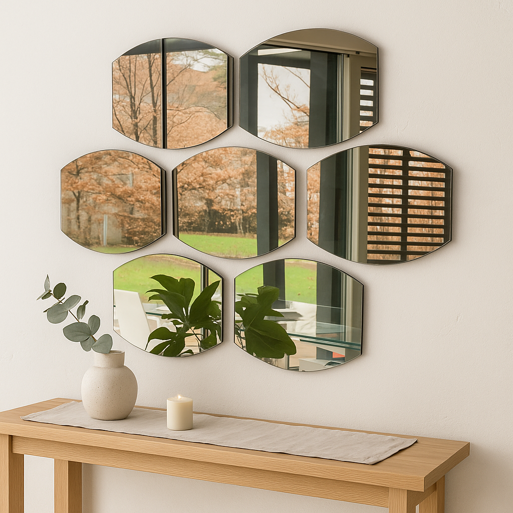 Modern Dekoratif Geometrik Duvar Aynası – Tasarım Salon & Antre Ayna Seti