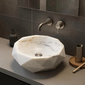 Beyaz Carrara Mermer Sekizgen Tasarım Lavabo – El Oyması Modern Mermer Banyo Lavabosu (42×42×14 cm)