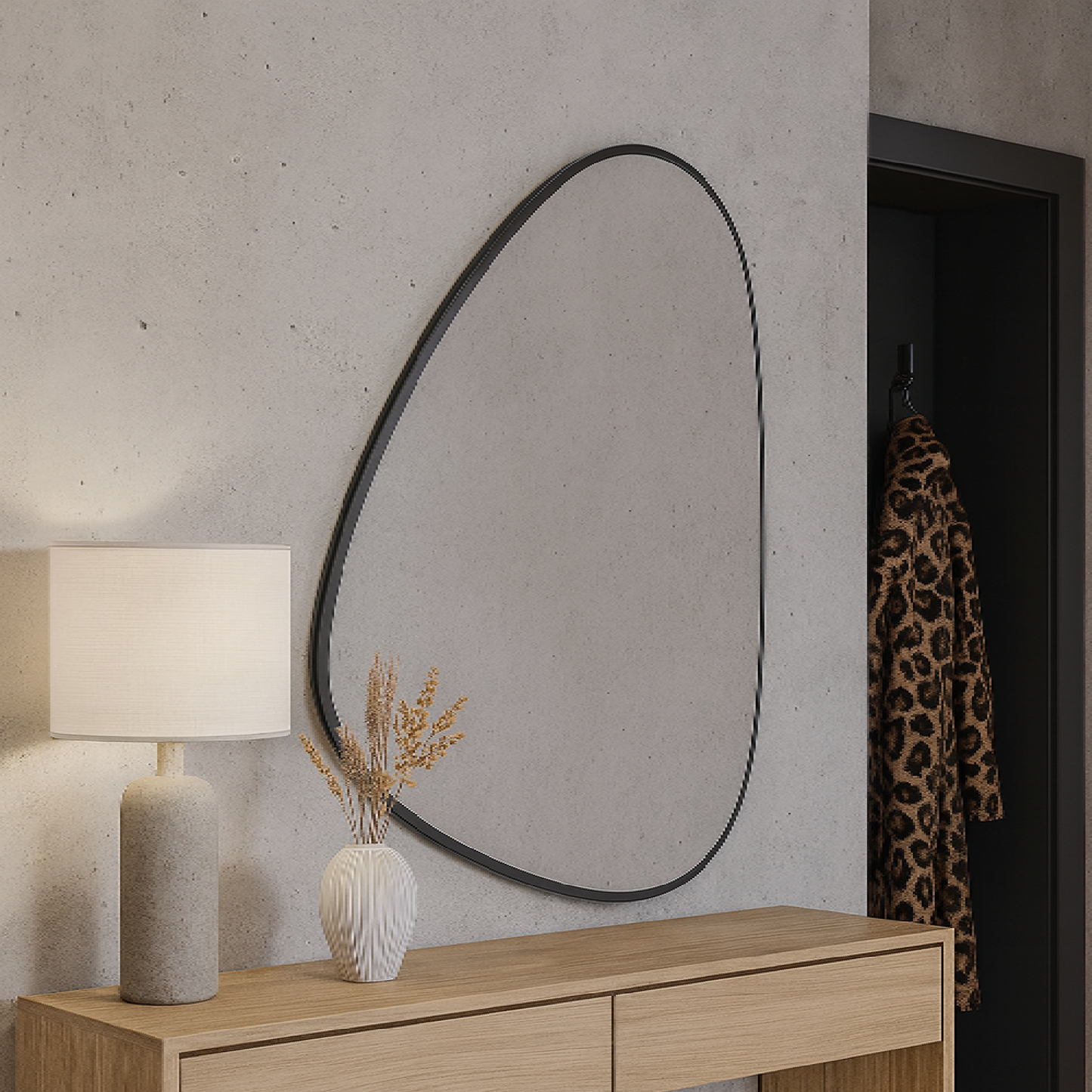 Modern Organik Şekilli Çerçeveli Düzensiz Banyo Aynası – Dekoratif Asimetrik Duvar Aynası