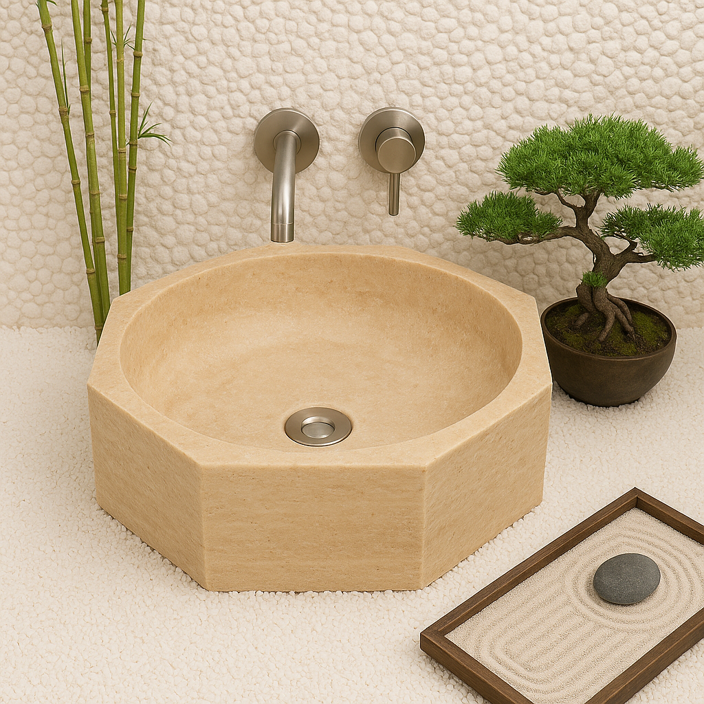 Calacatta Viola Mermer Sekizgen Lavabo – El Yapımı Banyo Lavabosu | 41×41×13 cm