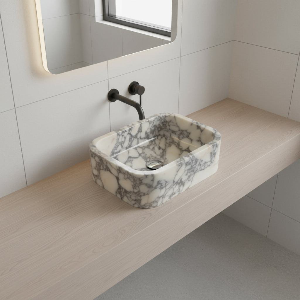 Calacatta Viola Mermer Duvara Monte Dikdörtgen Banyo Lavabosu – 30 × 46 × 15 cm