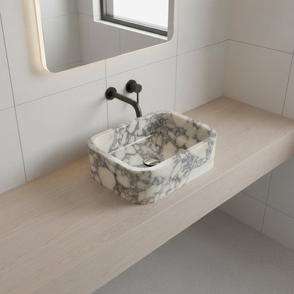 Calacatta Viola Mermer Duvara Monte Dikdörtgen Banyo Lavabosu – 30 × 46 × 15 cm