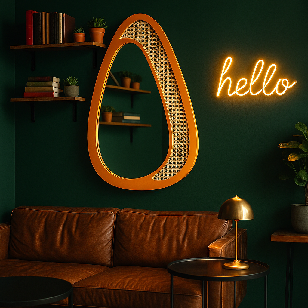 Rattan Çerçeveli Organik Ayna – Modern Dekoratif Duvar Aynası | Tasarım Ayna, Rattan Ayna, Salon & Genç Odası Dekoru