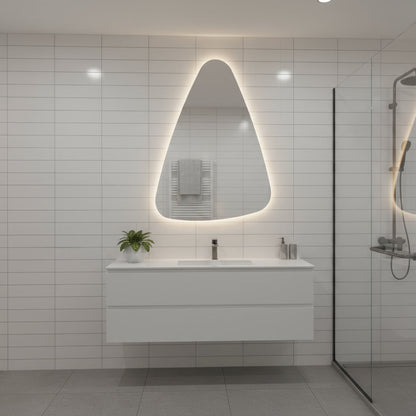 Modern Asimetrik LED Ayna – Mermer Banyo İçin Dekoratif Tasarım Duvar Aynası | Sıcak/Soğuk Işıklı Lüks Aydınlatmalı Ayna