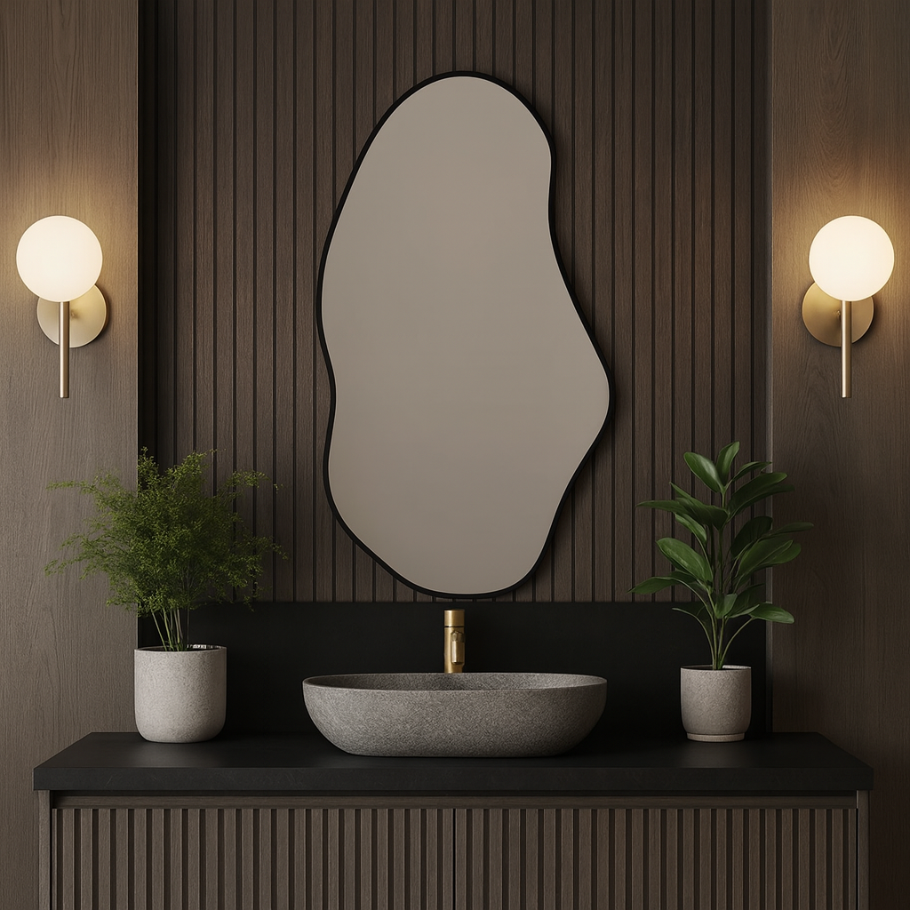 Modern Asimetrik Duvar Aynası – Organik Form Çerçeveli Dekoratif Banyo ve Salon Aynası