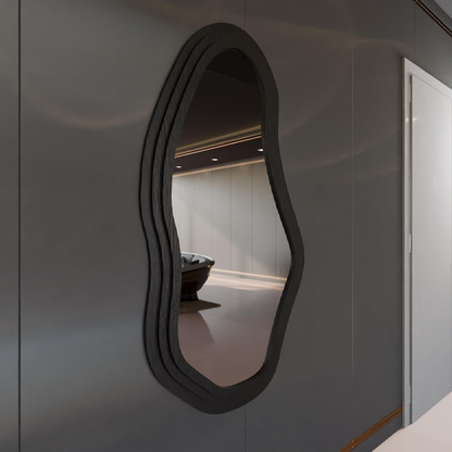 Modern Dalgalı Duvar Aynası MDF Çerçeve – İrregular Dekoratif Ayna, Salon Yatak Odası Hol Ayna