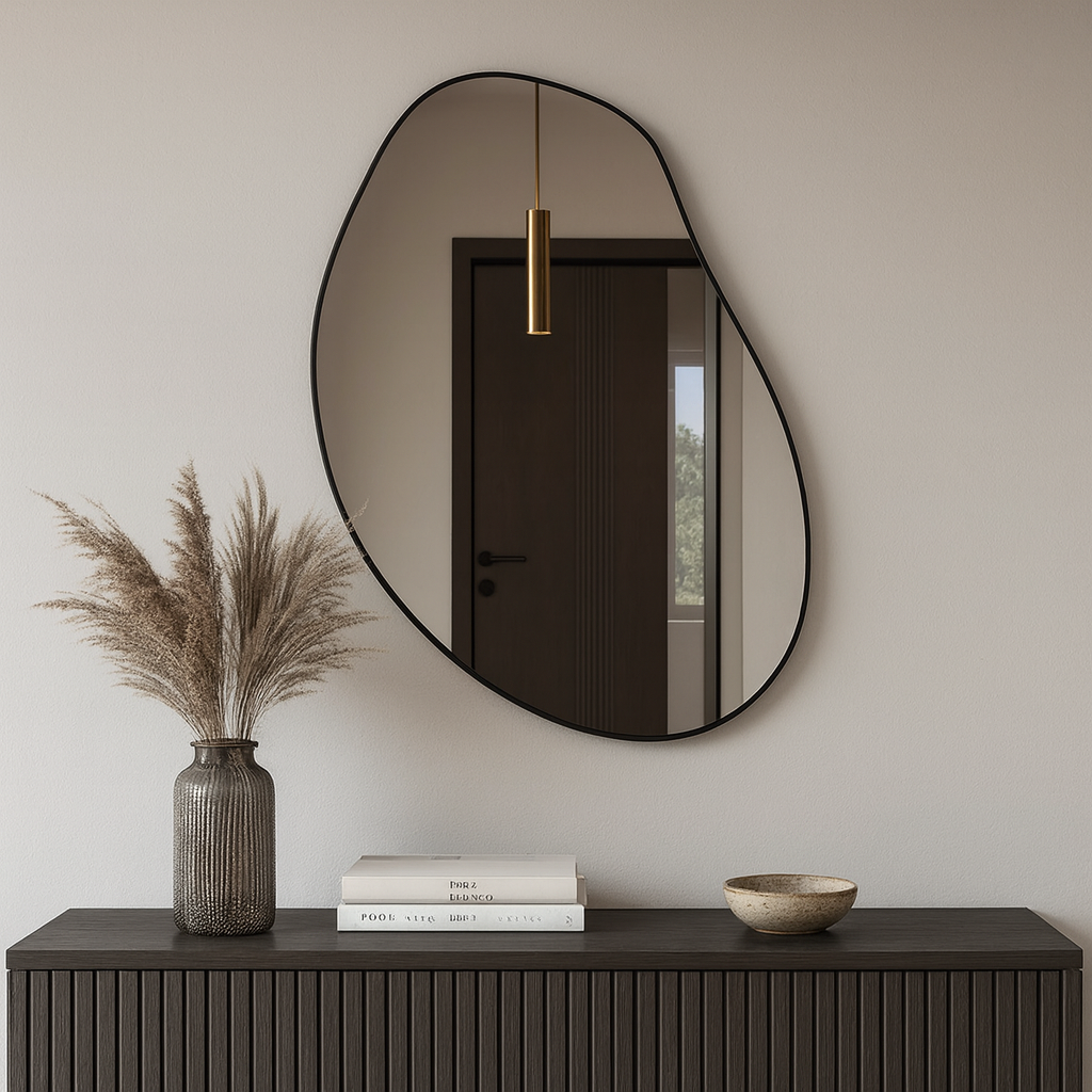 Modern Düzensiz Organik Form Duvar Aynası – Çerçeveli Dekoratif Banyo ve Salon Ayna Modeli