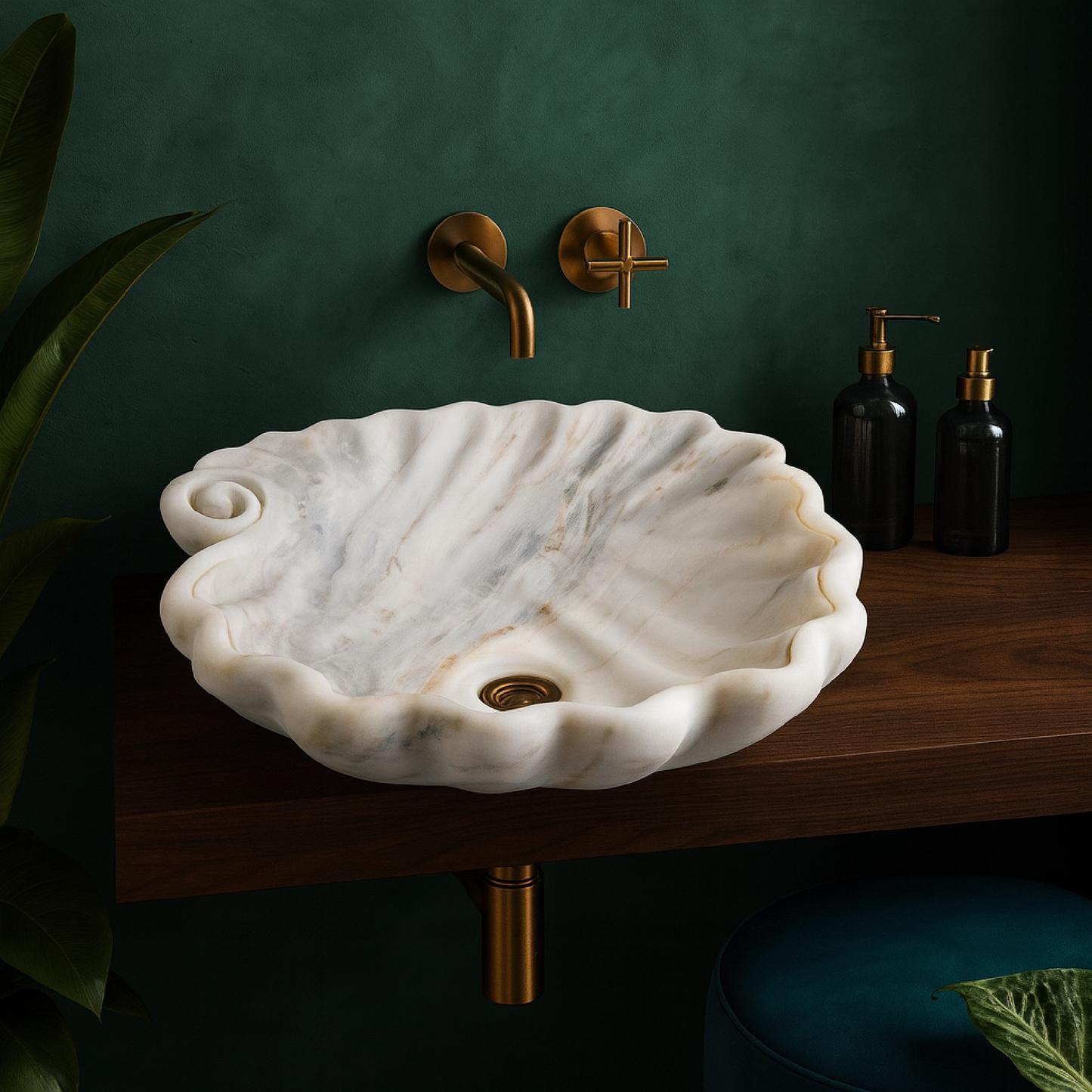 Beyaz Mermer Lavabo – Doğal Beyaz Mermer Tezgâh Üstü Banyo Lavabosu (L 45 × W 45 × H 15 cm)