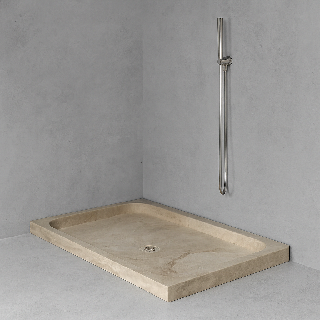 Troia Light Traverten Dikdörtgen – Doğal Taş Traverten Banyo Duş Tabanı (161×88×8 cm)