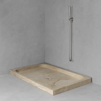 Troia Light Traverten Dikdörtgen – Doğal Taş Traverten Banyo Duş Tabanı (161×88×8 cm)
