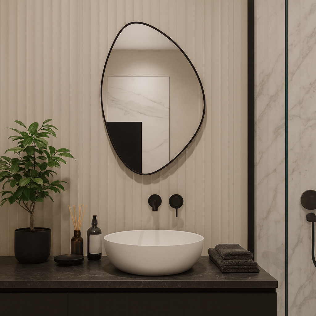 Modern Asimetrik Dekoratif Ayna – Organik Tasarım Çerçeveli Banyo ve Salon Duvar Aynası