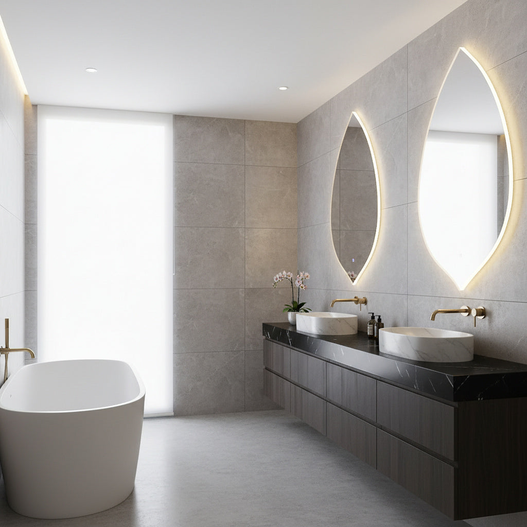 Asimetrik LED Ayna – Modern Dekoratif Ledli Duvar Aynası | Banyo, Makyaj ve Vestiyer İçin Organik Tasarım