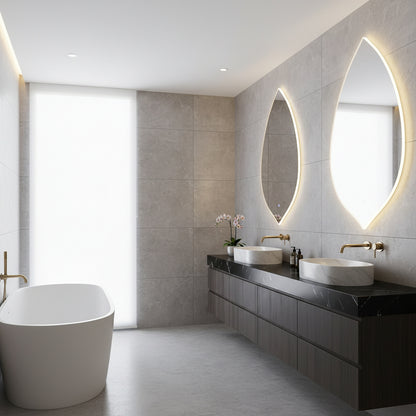 Asimetrik LED Ayna – Modern Dekoratif Ledli Duvar Aynası | Banyo, Makyaj ve Vestiyer İçin Organik Tasarım
