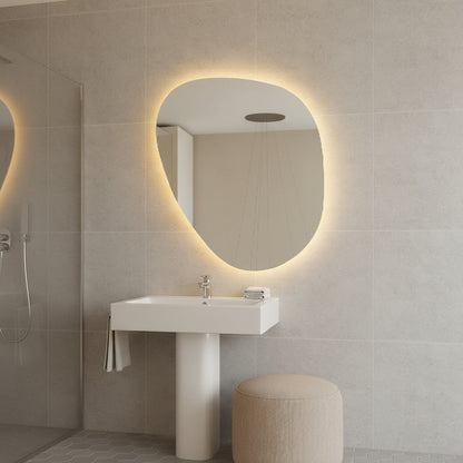 LED Wall Mirror – Irregular Organic Shape Lighted Mirror, Modern Boho Wall Decor with Backlit Glow