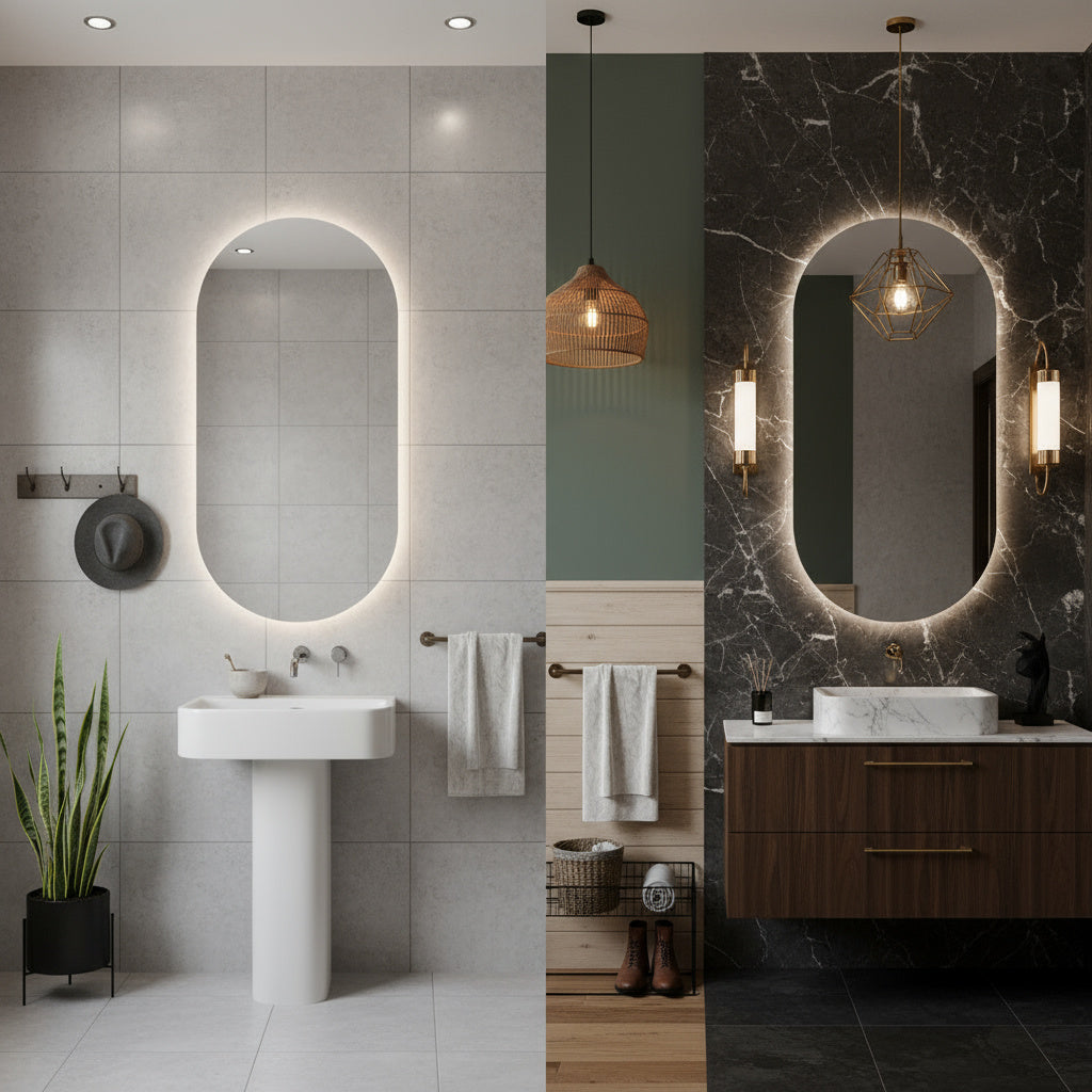 Oval LED Aydınlatmalı Ayna – Modern Dekoratif Banyo Aynası, Arkadan Işıklı Tasarım