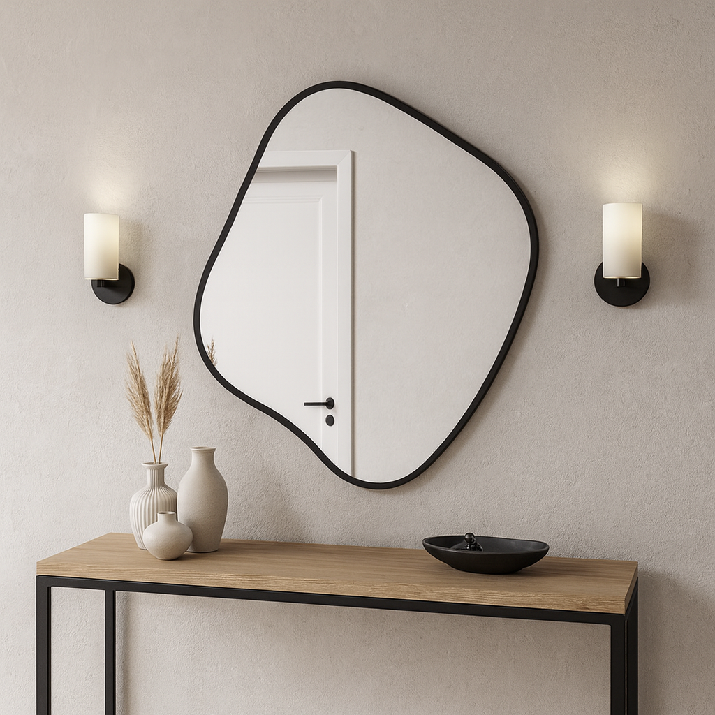 Modern Şekilli Duvar Aynası – Organik Form Dekoratif Ayna, Minimalist Çerçeveli Tasarım Ayna