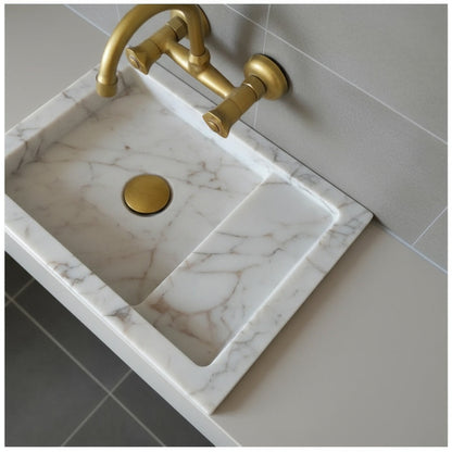 Calacatta Viola Mermer Duvara Monte Lavabo – Özel Üretim Lüks Banyo Lavabosu (36×46×13 cm)