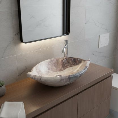 Rosso Levanto Marble Lavabo – Doğal Rosso Levanto Mermer Tezgâh Üstü Banyo Lavabosu (L 65 × W 40 × H 14 cm)