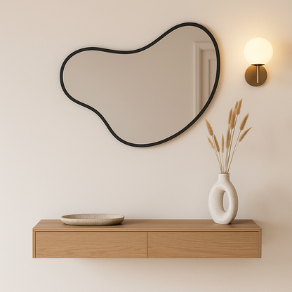 Modern Organik Asimetrik Ayna – Çerçeveli Dekoratif Duvar ve Banyo Aynası | Minimal Tasarım Ayna