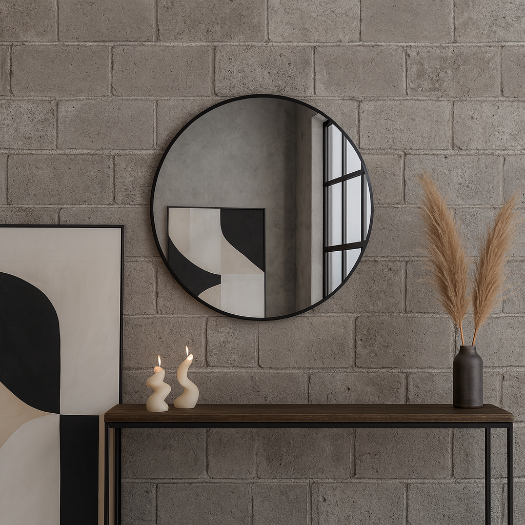 Modern Çerçeveli Yuvarlak Ayna – Minimalist Duvar Dekoru Banyo & Yatak Odası Aynası