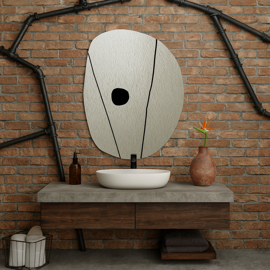 Modern Organik Form Dekoratif Duvar Aynası – Tasarım Asimetrik Banyo Aynası, Şık Minimalist Ayna Modeli