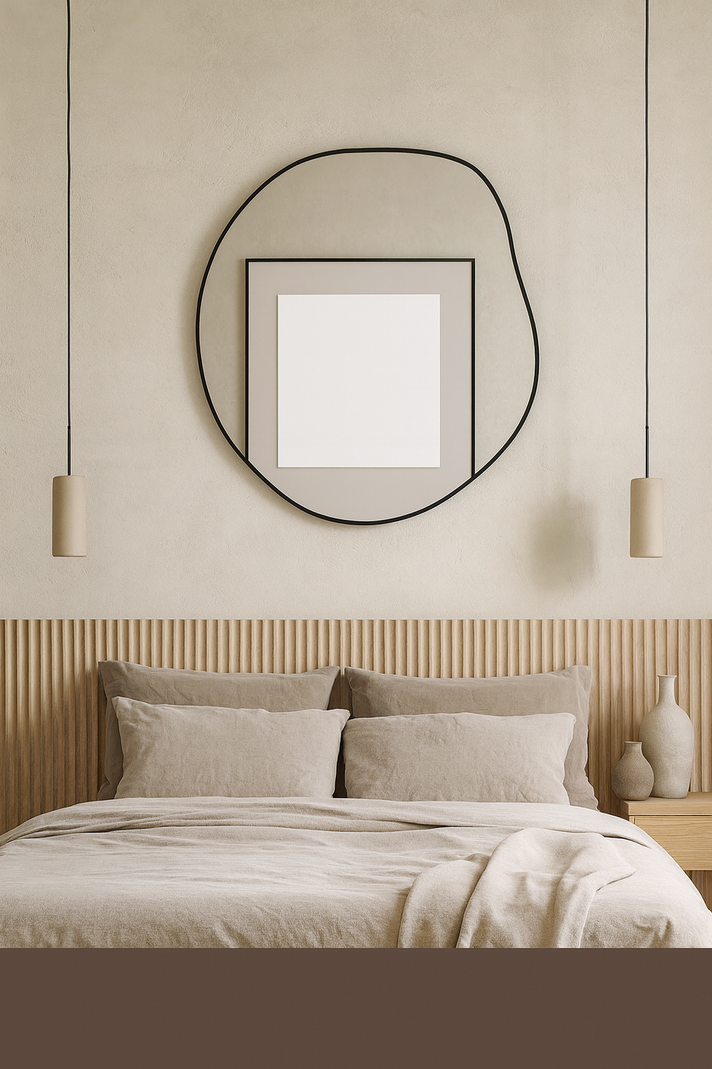 Modern Asimetrik Duvar Aynası – Organik Form Yuvarlak Banyo Aynası Çerçeveli | Dekoratif Minimal Ayna