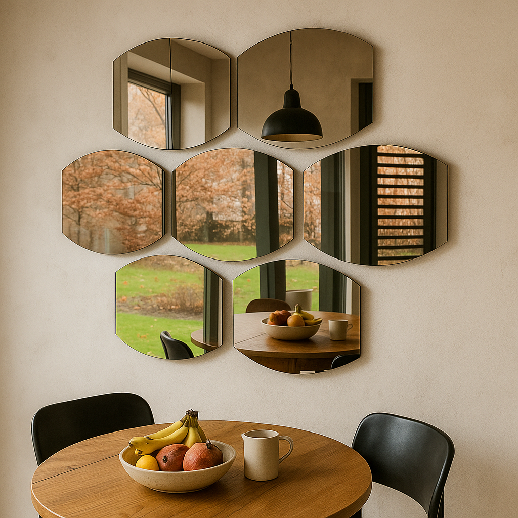 Modern Dekoratif Geometrik Duvar Aynası – Tasarım Salon & Antre Ayna Seti