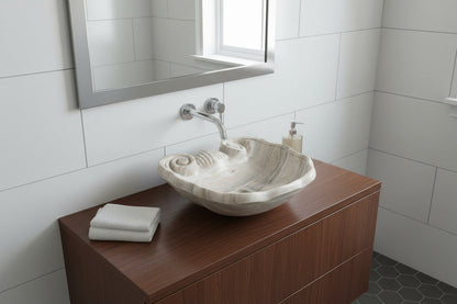 Lüks Doğal Taş Mermer Lavabo – Özel Tasarım Deniz Kabuğu Modeli