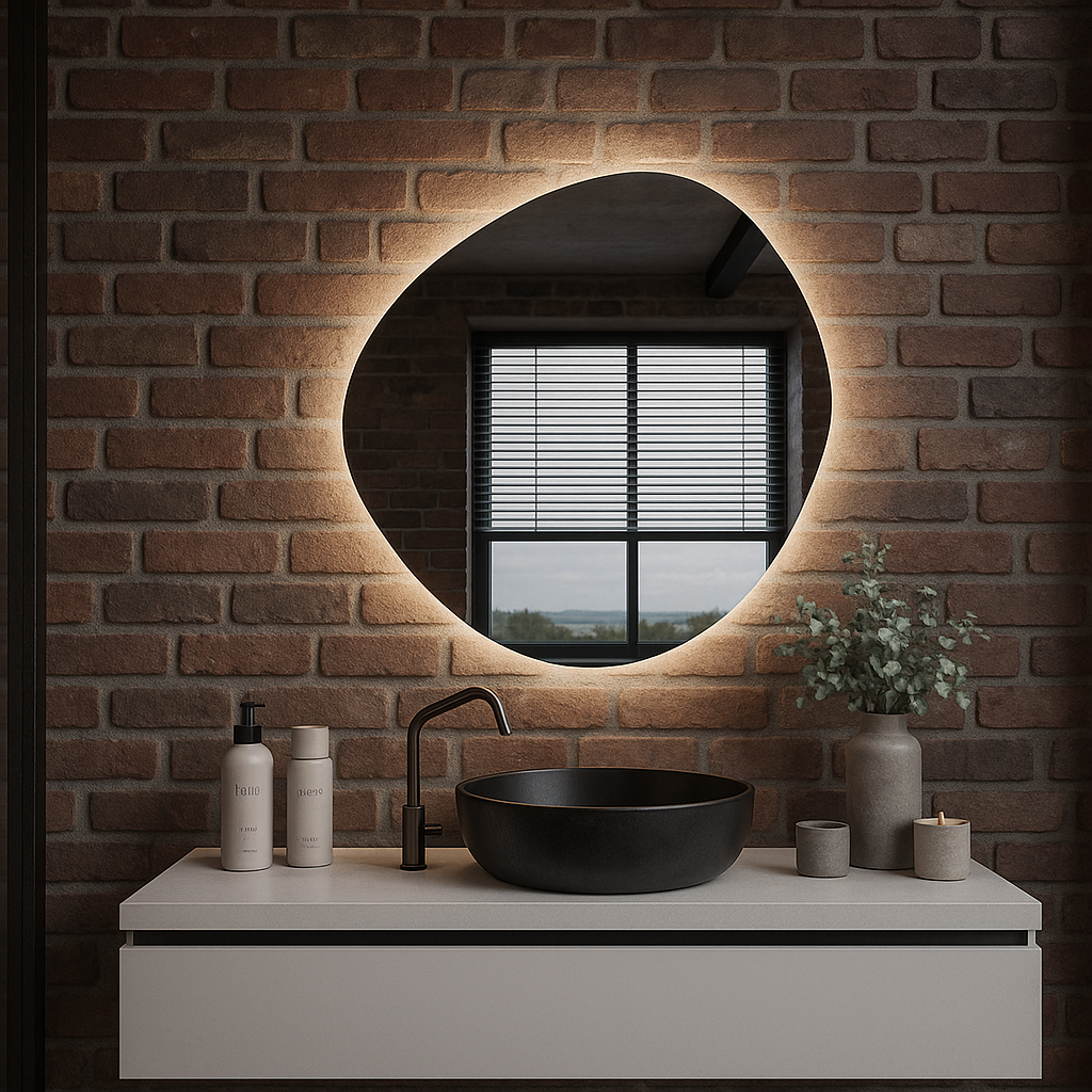 Organik Form LED Banyo Aynası – Modern Aydınlatmalı Dekoratif Ayna, Arkadan Işıklı Tasarım