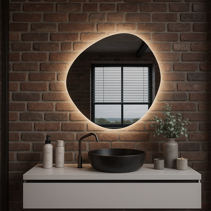Organik Form LED Banyo Aynası – Modern Aydınlatmalı Dekoratif Ayna, Arkadan Işıklı Tasarım