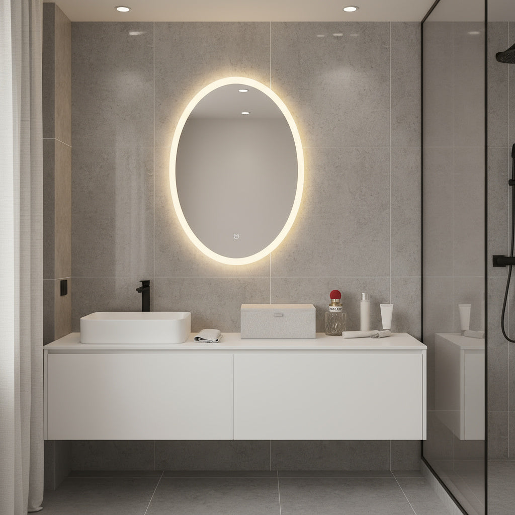 Minimal Oval LED Ayna – Modern Işıklı Dekoratif Duvar Ayna