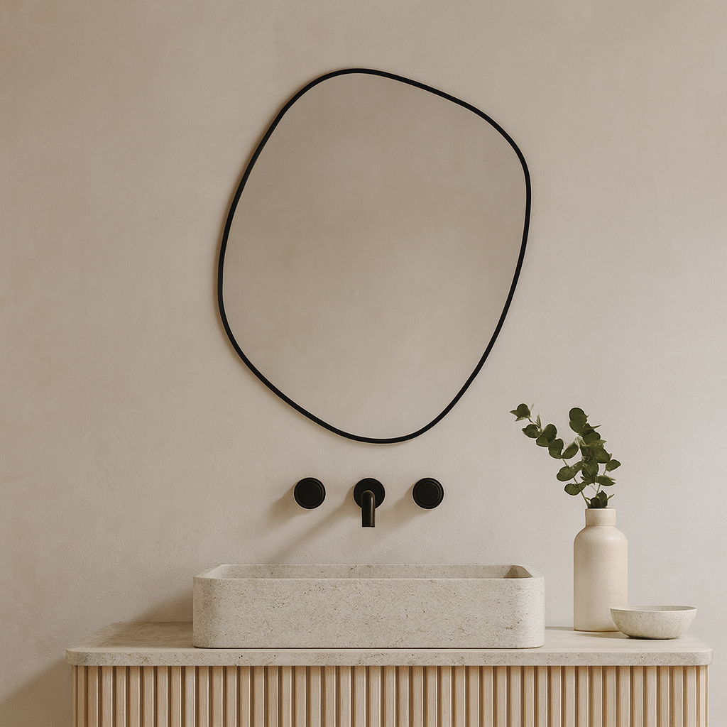Modern Asimetrik Duvar Aynası – Organik Şekilli Çerçeveli Banyo ve Salon Dekoratif Ayna