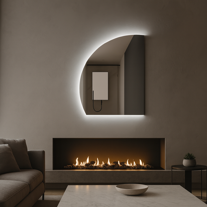 Yarım Ay LED Ayna – Modern Arkadan Aydınlatmalı Banyo Aynası, Şık Dekoratif LED Duvar Aynası