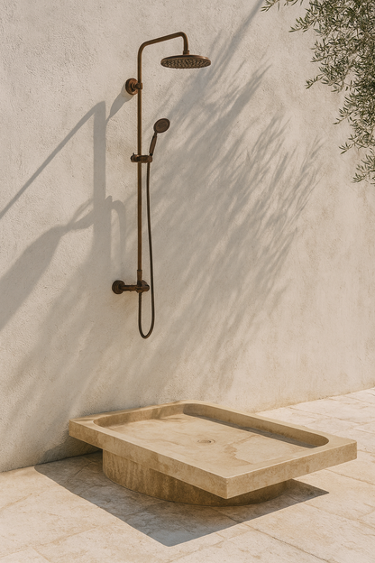 Troia Light Traverten Dikdörtgen – Doğal Taş Traverten Banyo Duş Tabanı (161×88×8 cm)