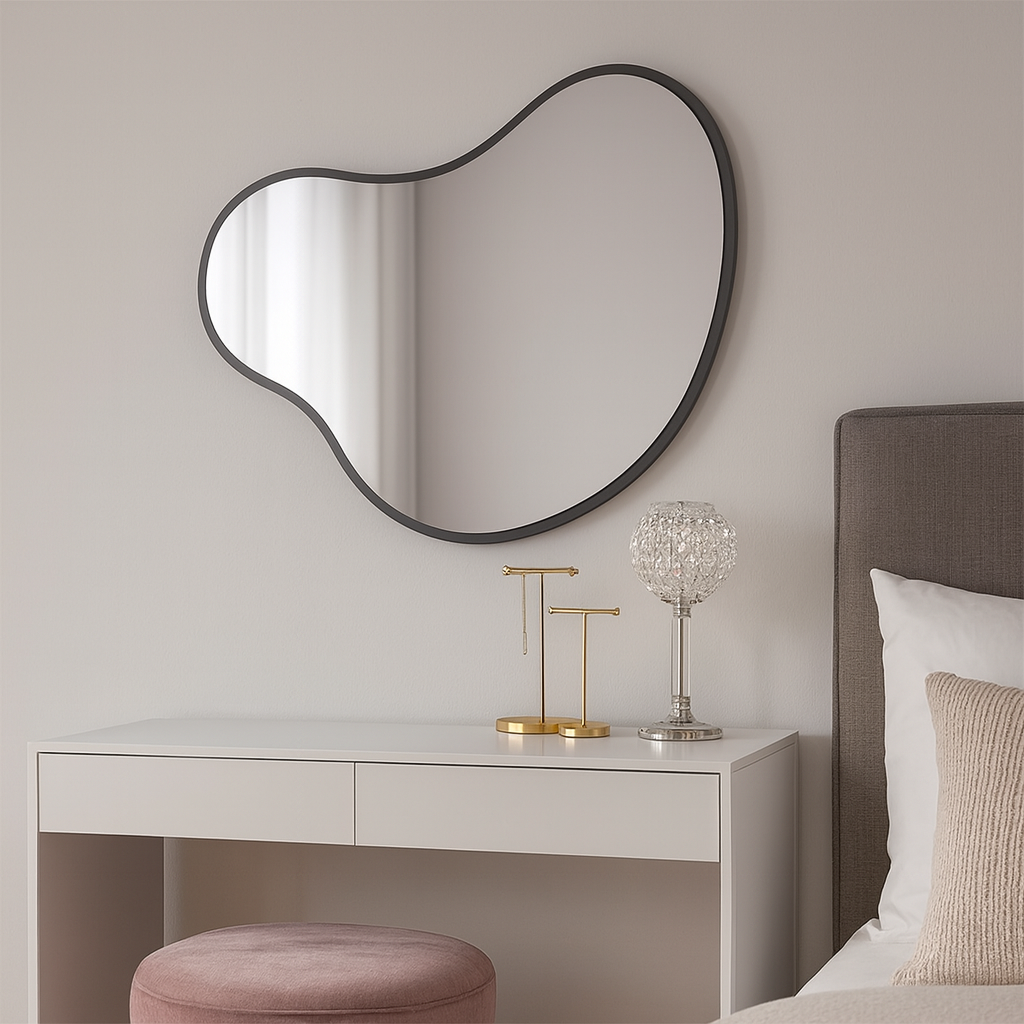 Modern Organik Asimetrik Ayna – Çerçeveli Dekoratif Duvar ve Banyo Aynası | Minimal Tasarım Ayna