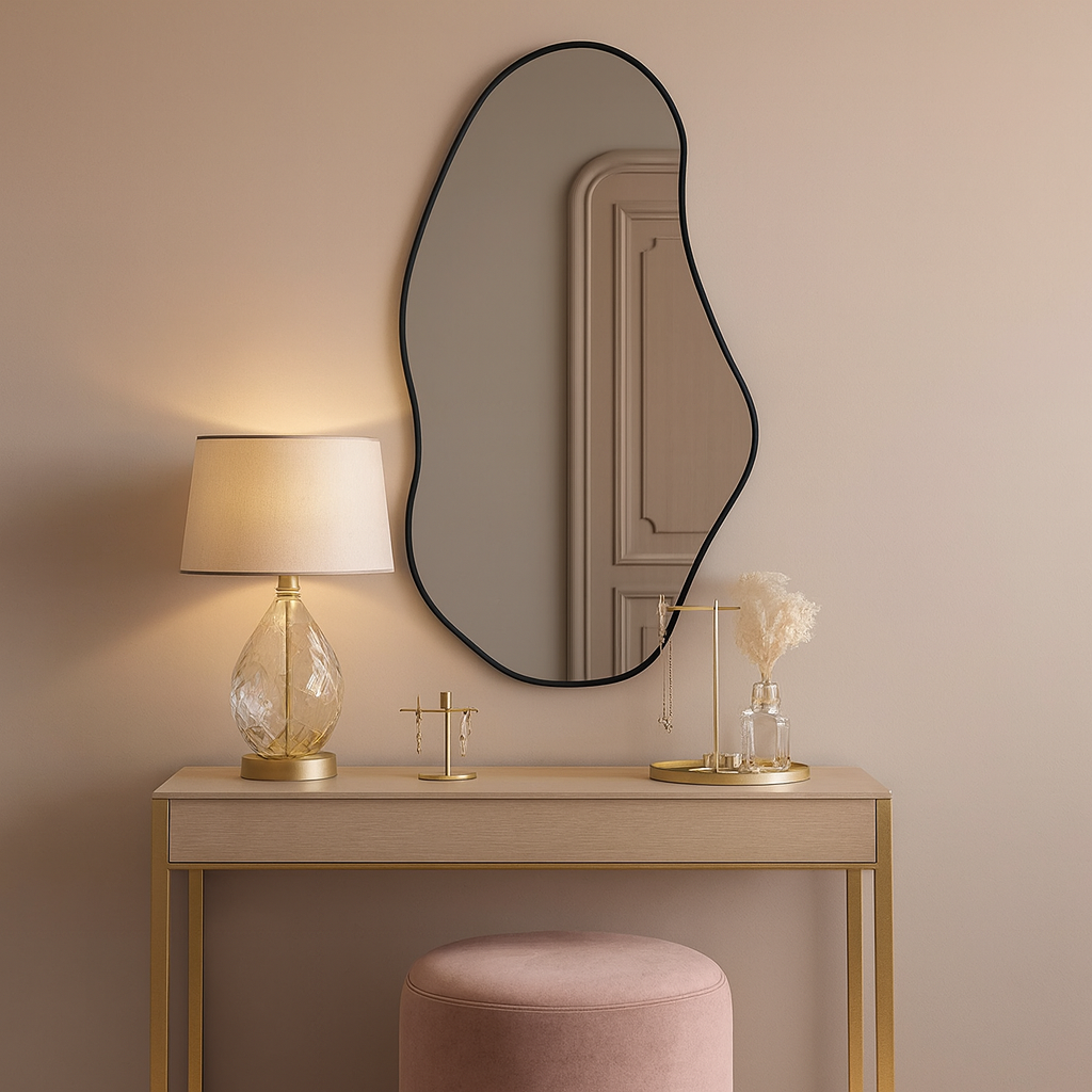 Modern Asimetrik Duvar Aynası – Organik Form Çerçeveli Dekoratif Banyo ve Salon Aynası