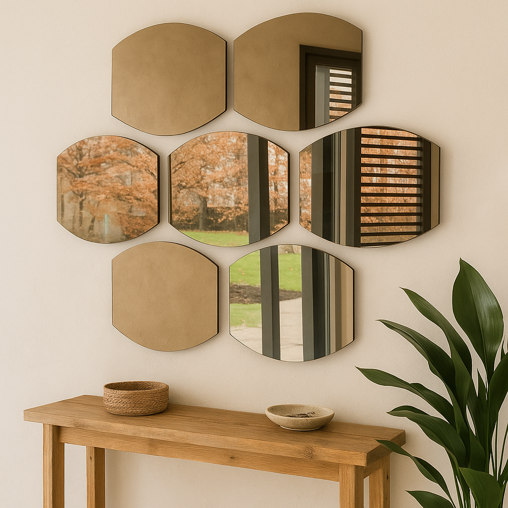 Modern Dekoratif Geometrik Duvar Aynası – Tasarım Salon & Antre Ayna Seti