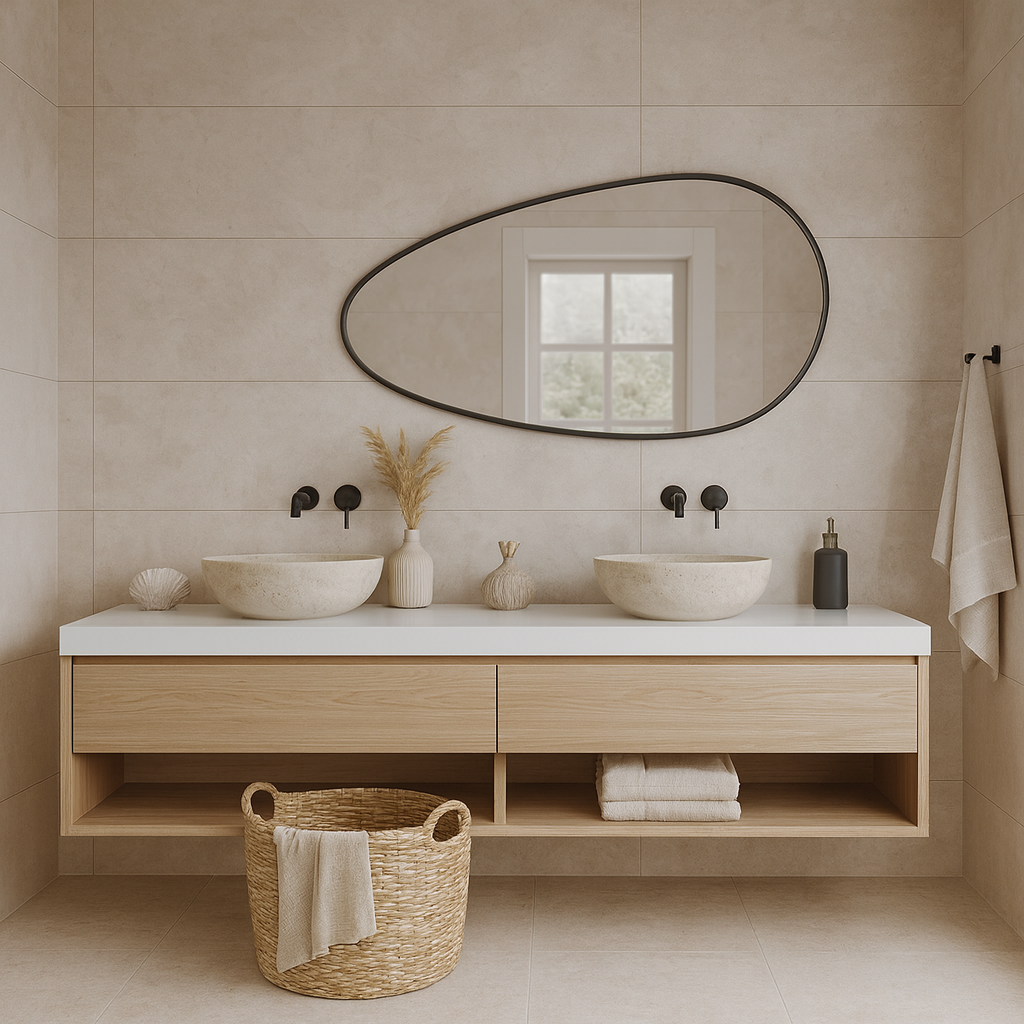 Modern Organik Şekilli Ayna – Çerçeveli Asimetrik Duvar Aynası Banyo ve Salon Dekorasyon